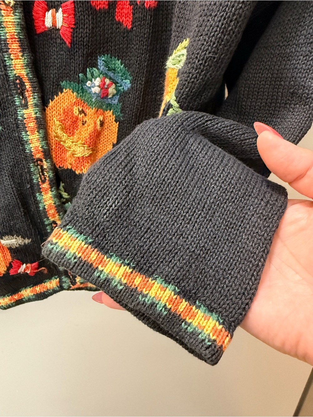 Women’s Vintage Halloween Tiara Cardigan M/L Orange Black Jack o’ Lanterns - Picture 4 of 10